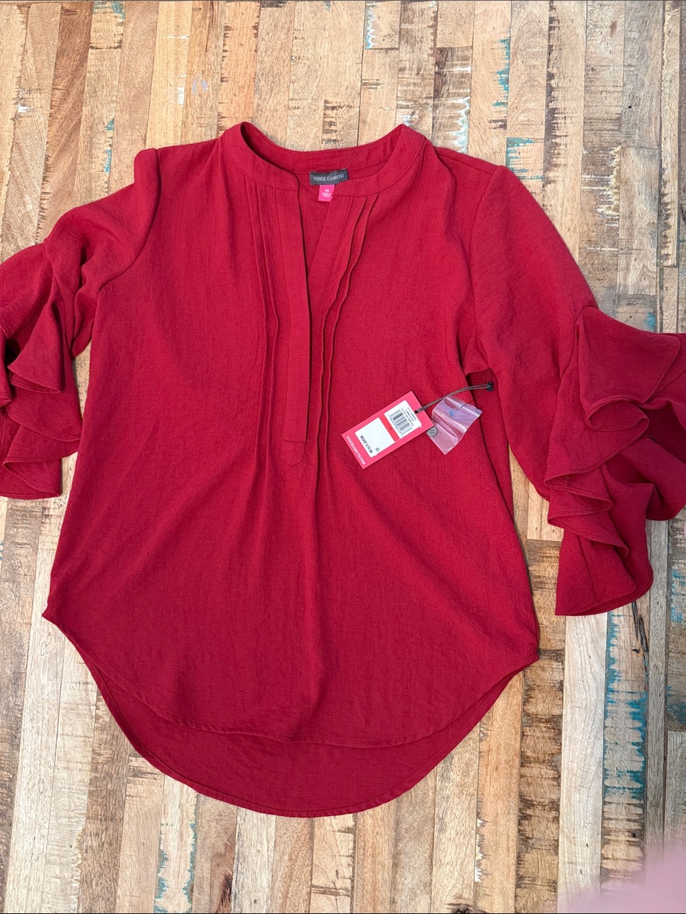 Vince Camuto Crimson Red Ruffle-Sleeve Blouse